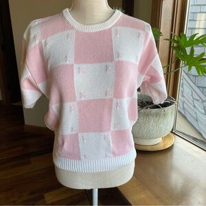 Vintage Pink and White Checkered Cotton Crew Neck Sweater size S